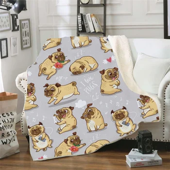 

Cartoon Dogs Printed Throw Blanket 3D Printed Sherpa Fleece Bed Blanket Animal Dog Plush Bedspread Brown Bedding