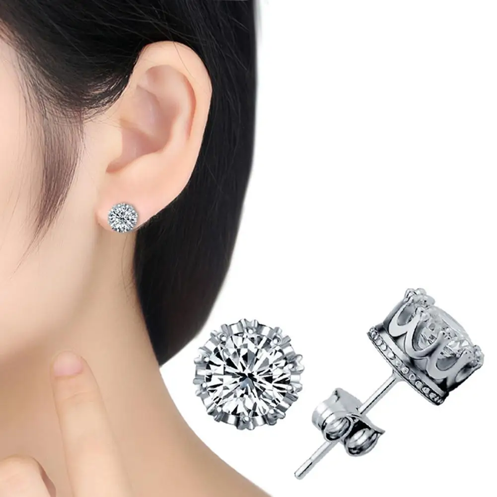 

Luxury Female Crystal Zircon Stone Earrings Women Ear Studs Silver Filled Jewelry Vintage Double Stud Earrings For Women Piercin