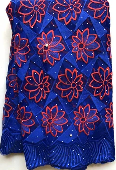 

2020 Royal blue French Lace Fabric High Quality African Tulle Embroidered flower transparent net Lace Fabric For Wedding FLL4587