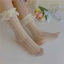 

3 Colors Women's Thin Lolita Princess Lace Socks Vintage Ladies Girl's Love Heart Jacquard Princess Socks Female Hosiery Sox