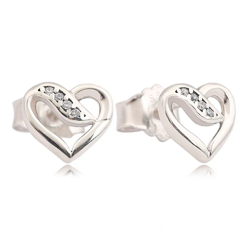 

Authentic 925 Sterling Silver Earring Ribbons of Love With Crystal Studs Earrings For Women Wedding Gift Fine Diy Jewelry