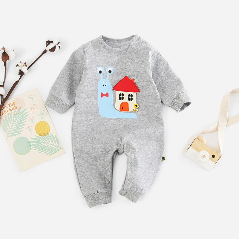 Autumn Newborn Baby Jumpsuit Cute Cartoon Snail Design Baby Romper Kids Costume For Toddler Newbaby Long Sleeve Outfits