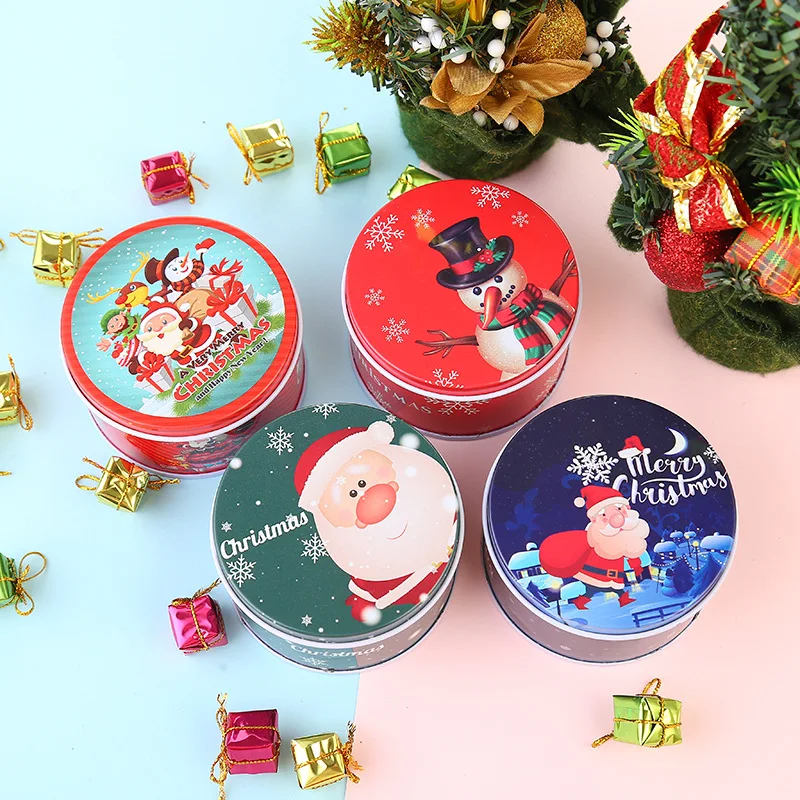 

Christmas Candy Gift Round Tin Box Packaging Iron/Tin Box Sweet Jar Christmas Children Small Gift Candy Jar Cookies Decor Box