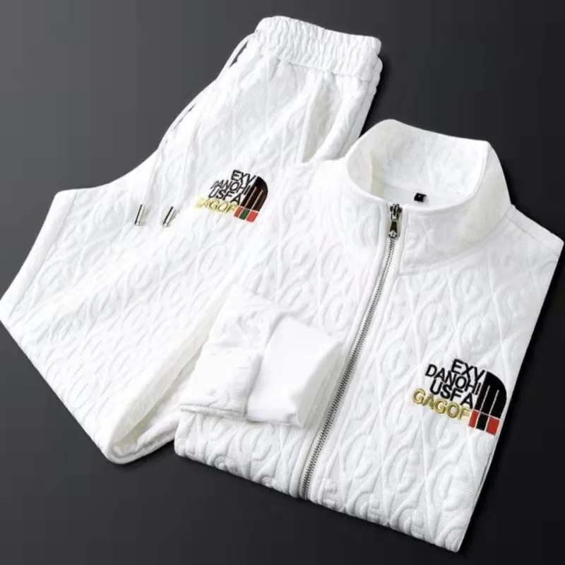 Casual Men's Suit 2022 Spring Autumn Light Luxury Coat Trendy INS Fashion Embroidered Jacket Trousers Two Suits For Men | Мужская