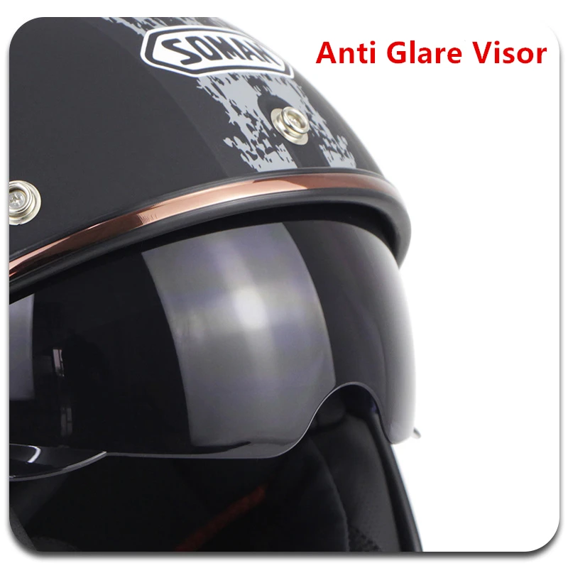 New 3/4 Face Motorcycle Helmet Retro Classic Dual Visor Dot Approved Half Face Chopper Helmets Casco capacete Moto SOMAN 521