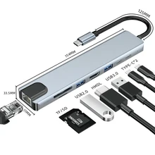

8 in 1 USB 3.0 Hub Adapter For Laptop PC Computer PD Charge 8 Ports Dock Station HDMI TF/SD Card Notebook Type-C Splitter