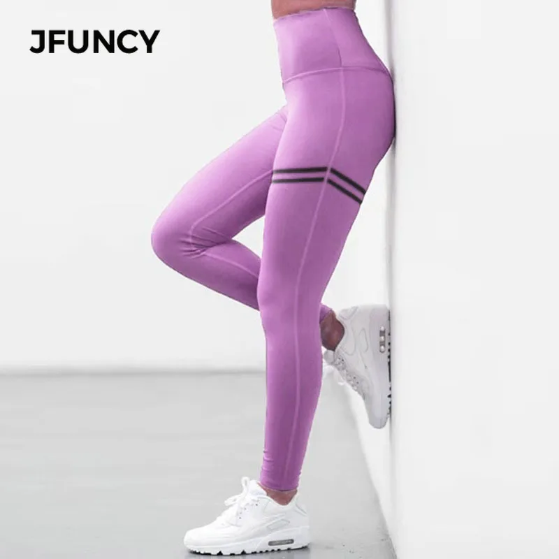 JFUNCY эластичные тонкие леггинсы для фитнеса, женские леггинсы для спортзала с эффектом пуш-ап, бега, тренировки, черные, синие, размера плюс, с принтом, лоскутные брюки