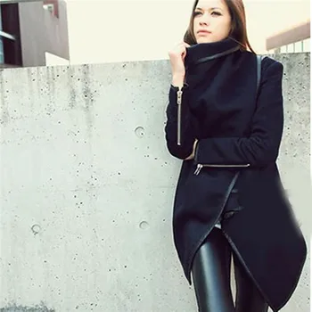 

Slim Woolen Windbreaker Women Coat Jackets Feminine Irregular Medium-length Jacket Parka Windbreaker Femme