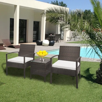 

2 Arm Chairs 1 Coffee Table Wicker Rattan Sofa Outdoor Garden Yard Sofa Patio Furniture Sofa Set Brown Gradient - US Stock