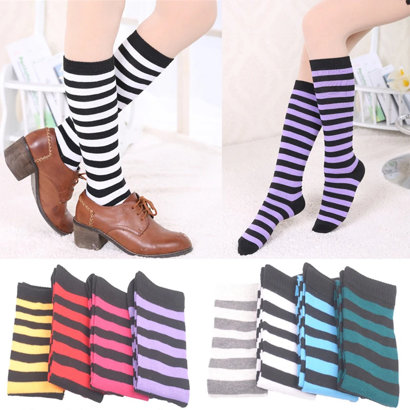 

1 Pair Women Girls Over Knee Long Stripe Printed Thigh High Striped Cotton Socks 8 Colors Sweet Cute Plus Size Over Knee Socks