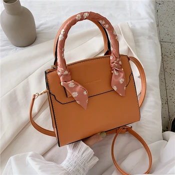 

Fashion solid color PU leather silk scarf accessories women's handbag purses and handbags hand bags women 2020 sac femme