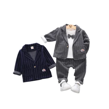 

New Spring Autumn Children Fashion Clothes Baby Boys Girls Striped Tie Suit T Shirt Pants 3Pcs/sets Kids Infant Casual Clothing