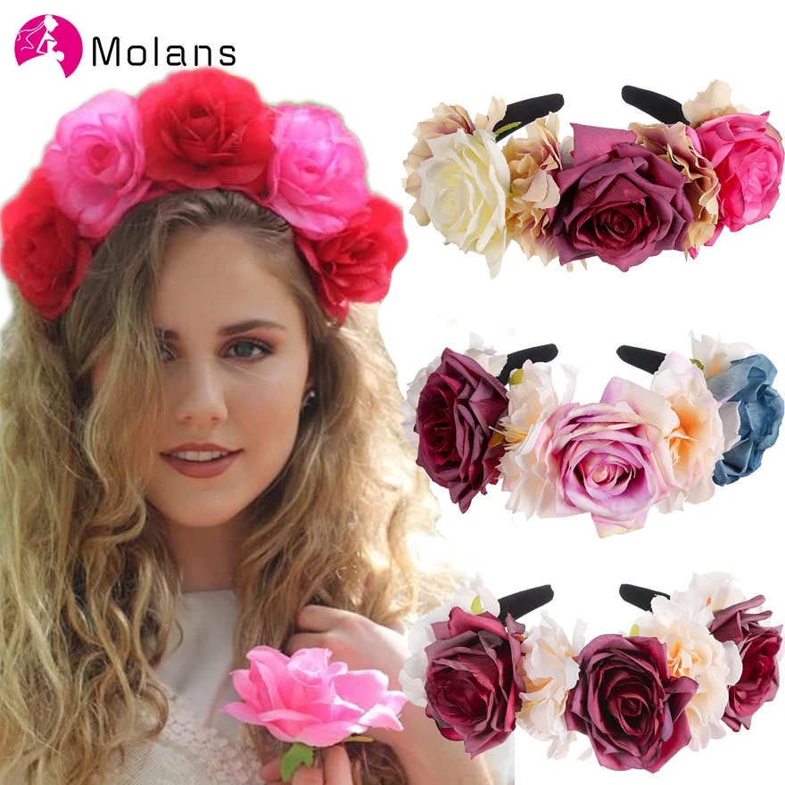 

Molans New Big Rose Flower Headbands Boho Party Seaside Stimulated Floral Crowns for Women Hairbands Wide Hair Hoops Headbands