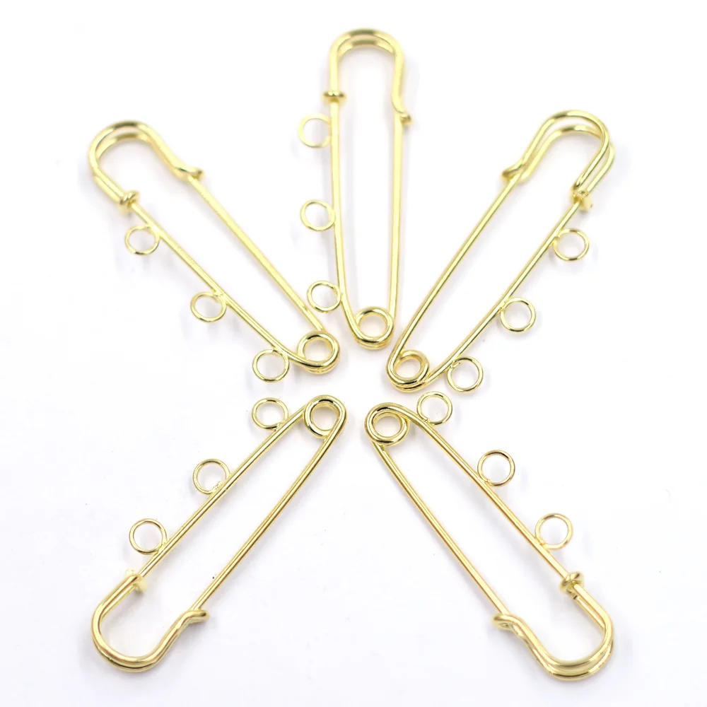 100Pcs Safety Pins Brooches Alloy 3 Holes Bronze Gold Silver Plated For Sewing Apparel Jewelry DIY Finding 5cm/5.7cm