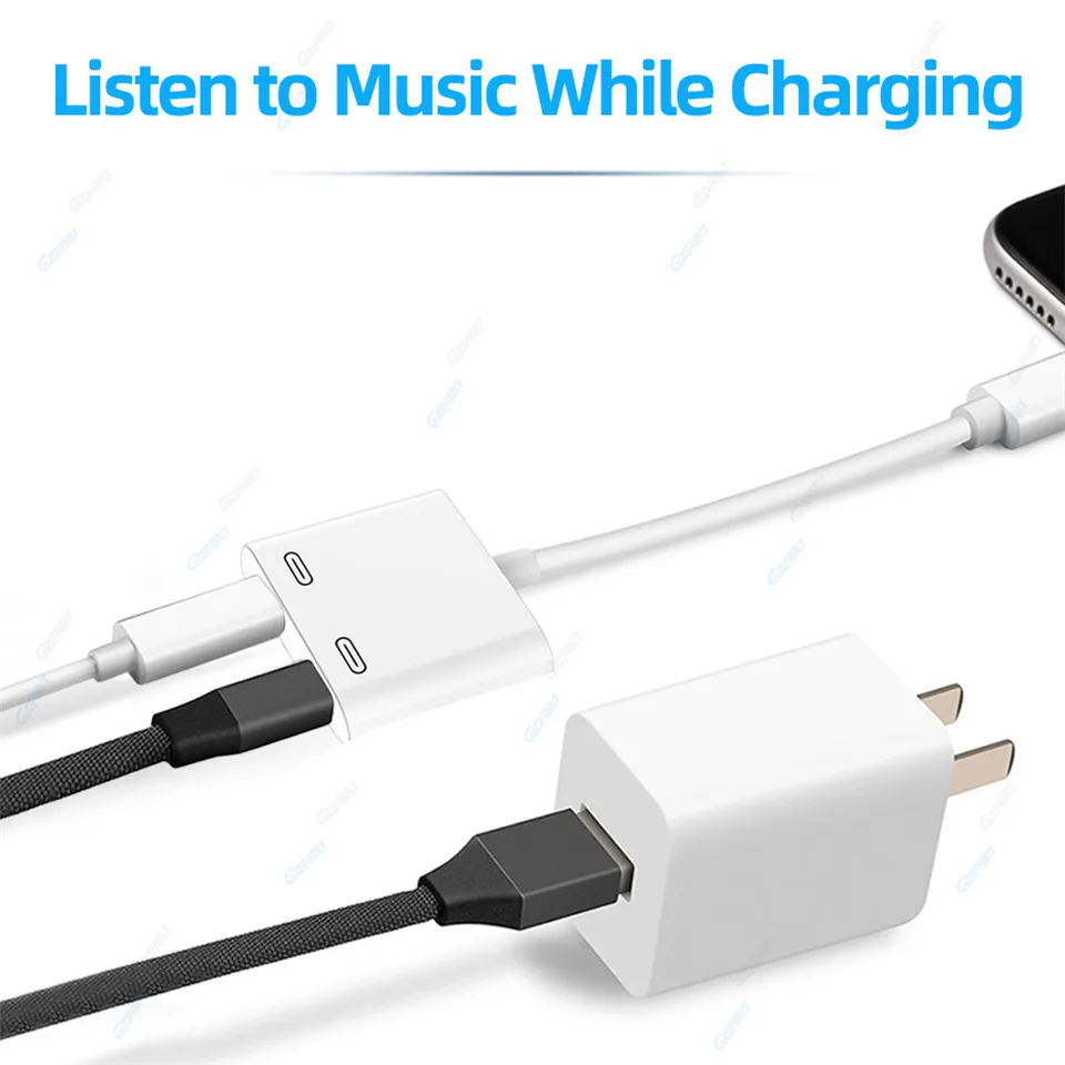 2in1 Dual Jack Charge Audio Adapter For Lightning to Headphone Splitter Audio Converter Cable Support Music/Phone Call/Charging