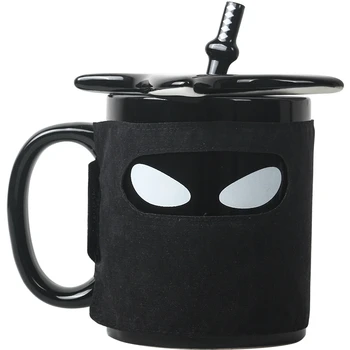 

Creative Ninja Mug Black Mask Ceramic Cup With Spoon Sword Coffee Mugs Funny 300ml Black Mug Coffee Milk Tea Mug Novelty Gifts