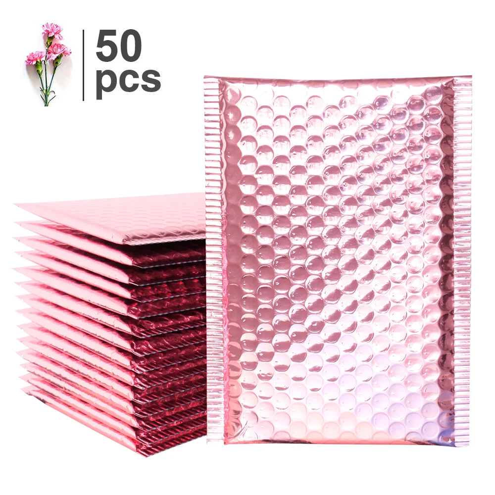 Speedy Mailers 50pcs Rose Gold  Bubble Envelope Foam Foil Shipping Mailing Bag Bubble Mailer Envelopes for Gift Packaging