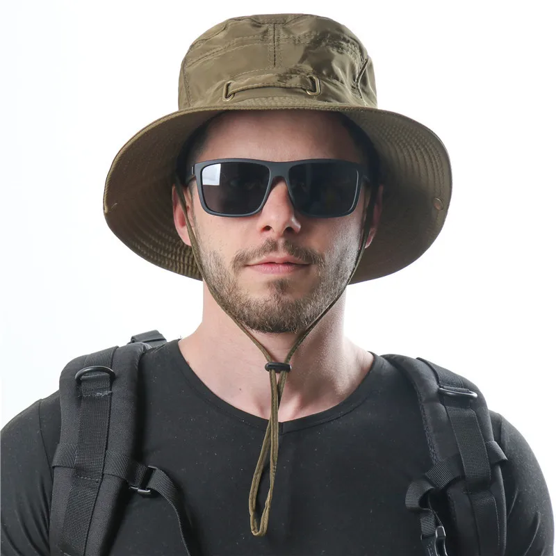 Men Foldable Sun Bucket Hat Waterproof Dual Purpose Women Anti-UV  Protection Wide Brim Panama Safari Hunting Hiking Fishing Cap - AliExpress
