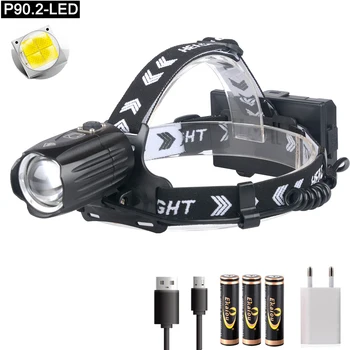 

new LED Headlamp XHP90.2 Zoom Headlight Powerful Head Flashlight USB Rechargeable Head lamp Lantern Fishing lamp