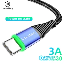 Lovebay 2m led 3a usb tipo c cabo de carregamento rápido cabo para samsung s10 s9 huawei p30 xiaomi mi9 mi6 usbc fio dados carga rápida