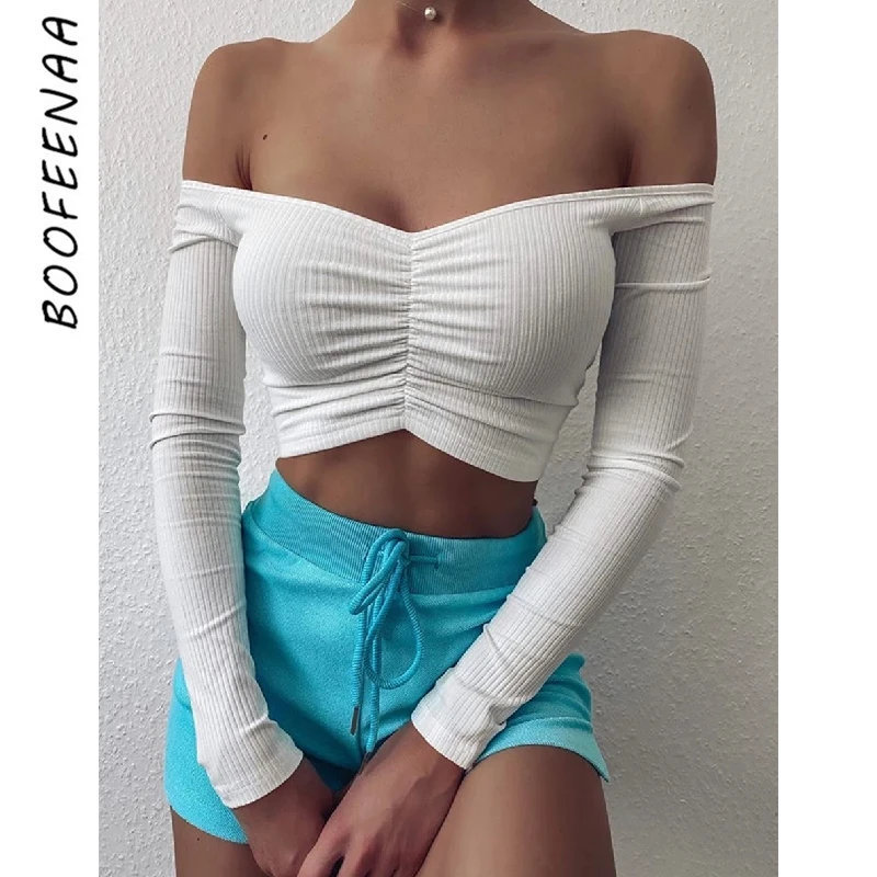 Long Sleeve Ruched Off The Shoulder Top 