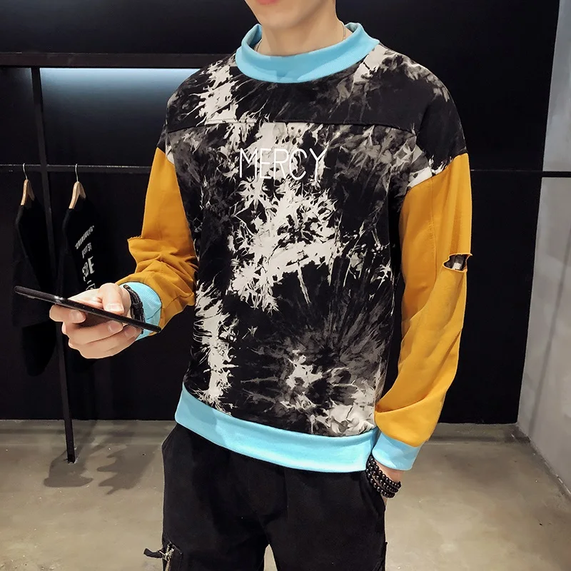 

New Brand Camouflage Pullover Hoodies Men Hip Hop Casual O-Neck Men's Splice Hole Streetwear Sweatshirt Print Male Hoodie 5XL-M