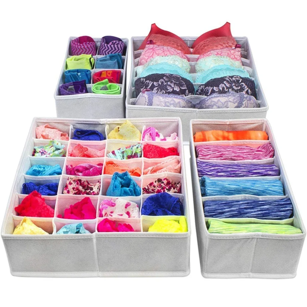 

Washable Underwear Storage Box Foldable 7 16 24 Grids Bras Socks Drawer Organizer Multi-function Home Storage Organizer s3
