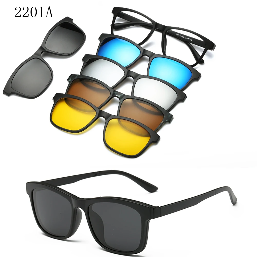 С сумкой 5 Lenes магнитные солнцезащитные очки клип зеркальные клип на солнцезащитные очки клип на очки мужские Поляризованные по рецепту Близорукость - Цвет линз: CT2201A-withbag