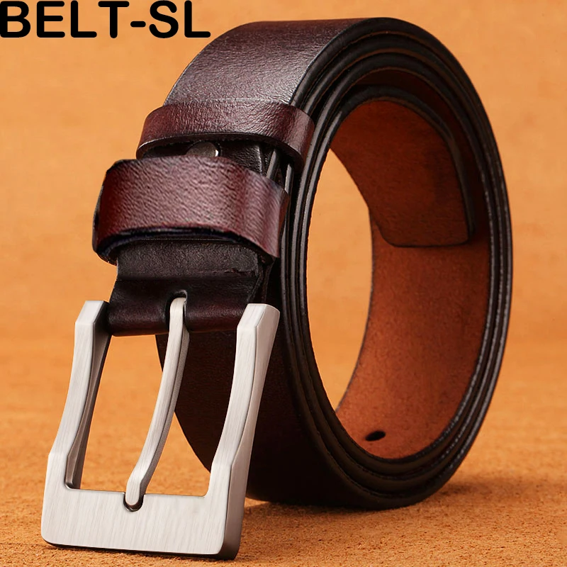 comfort click belt Men Top Layer Leather Casual High Quality Belt Vintage Design Pin Buckle Genuine Leather Belts For Men Original Cowhide Genuine mens brown leather belt Belts