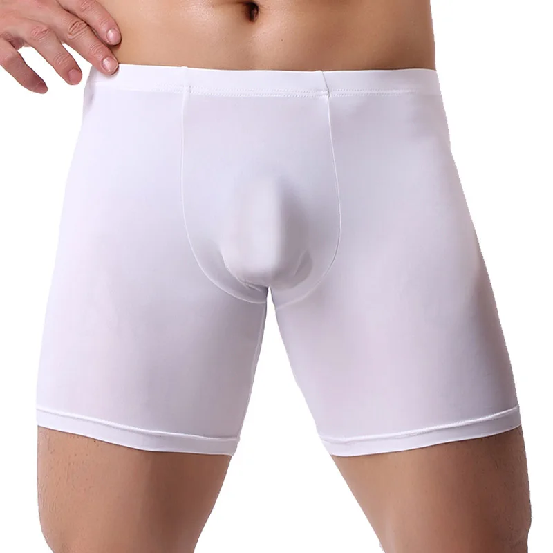 Men's Boxer Underwear Sexy Translucent Ice Silk Long Mens Boxershorts Male U Convex Underpants Summer Solid White Men Boxers 5