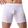 Men's Boxer Underwear Sexy Translucent Ice Silk Long Mens Boxershorts Male U Convex Underpants Summer Solid White Men Boxers 5