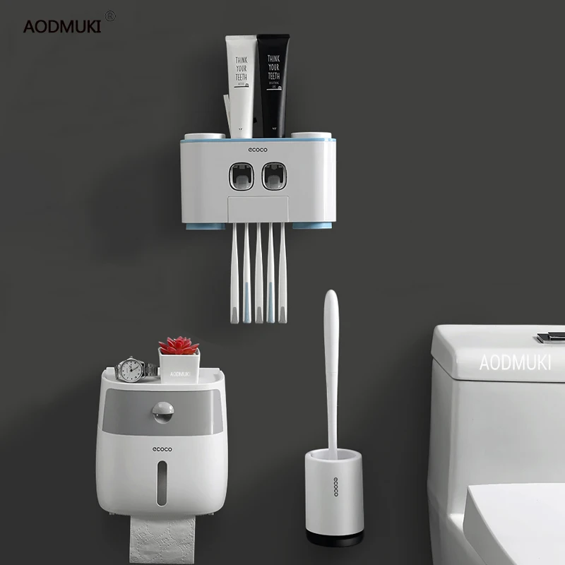 Three-piece bathroom Держатель для зубных щеток, набор аксессуаров для ванной комнаты, автоматический диспенсер для зубной пасты, коробка для туалетной щетки, водонепроницаемый держатель для туалетной бумаги - Цвет: Three-piece bathroom