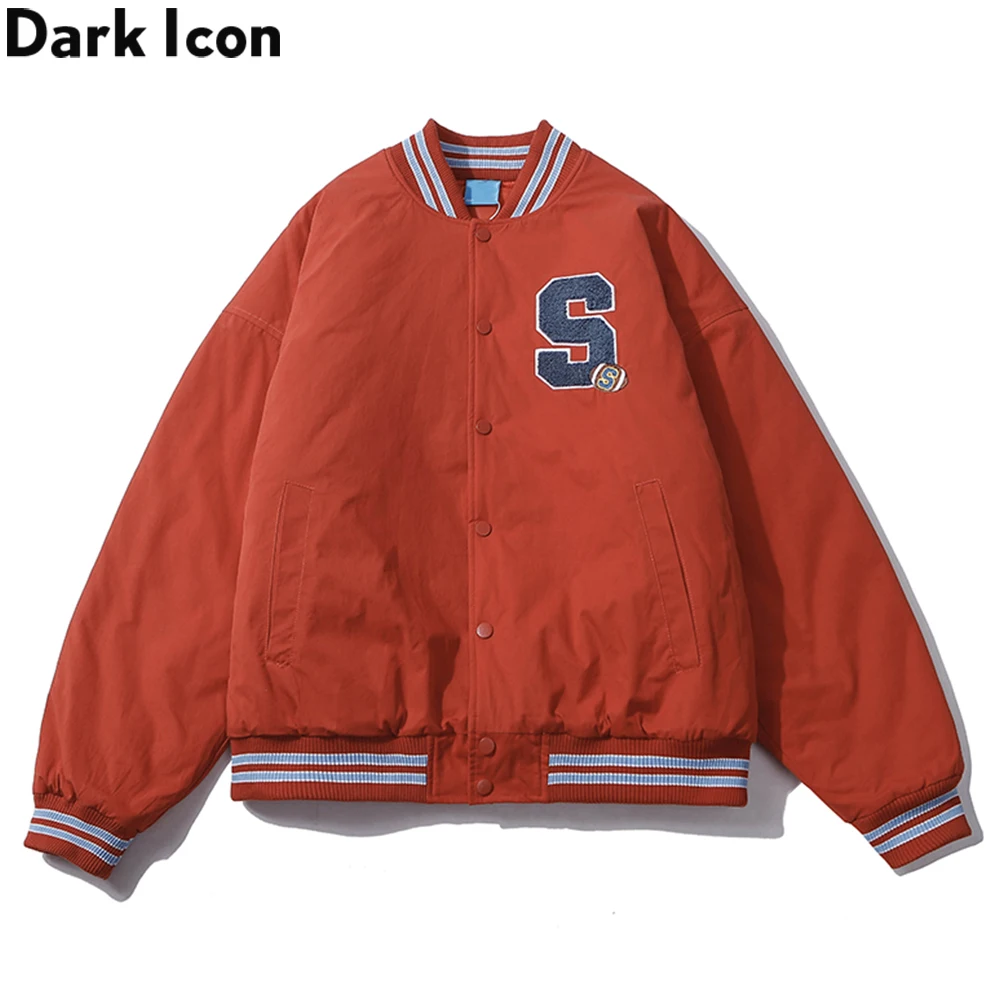 

Dark Icon Embroidery Padded Thick Jackets Men V-neck Baseball Jacket Winter Street Men's Coats