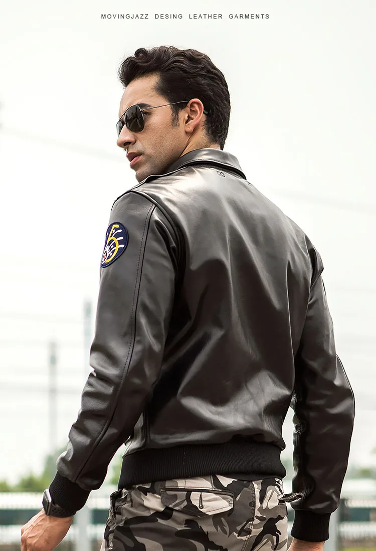 Американский A2 Авиатор Куртка мужская вышивка пилот коровья кожа пальто Мужская отложной воротник натуральная кожа летная куртка черный