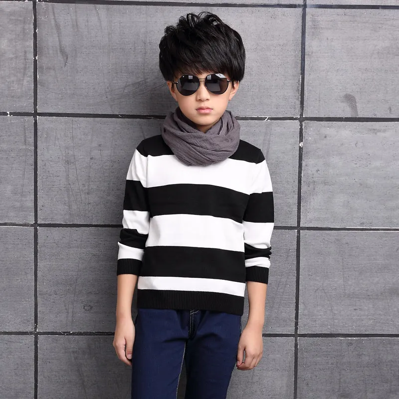 

Fashion Boys Sweater Children Kids Sweater Autumn Winter Black white striped Cotton teenager Student pullover knitted full sleeve O-Neck soft 4 5 6 7 8 9 10 11 12 13 14 15 16T