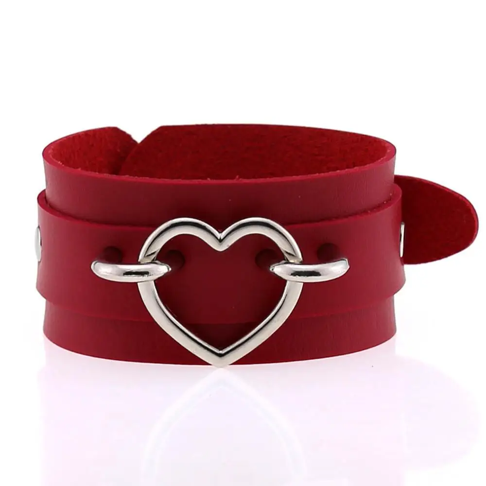 Heart Bracelet Black Leather Wristband Cuff goth gothic punk armbands Fashion bracelets women men emo metal cosplay jewelry leather bracelet