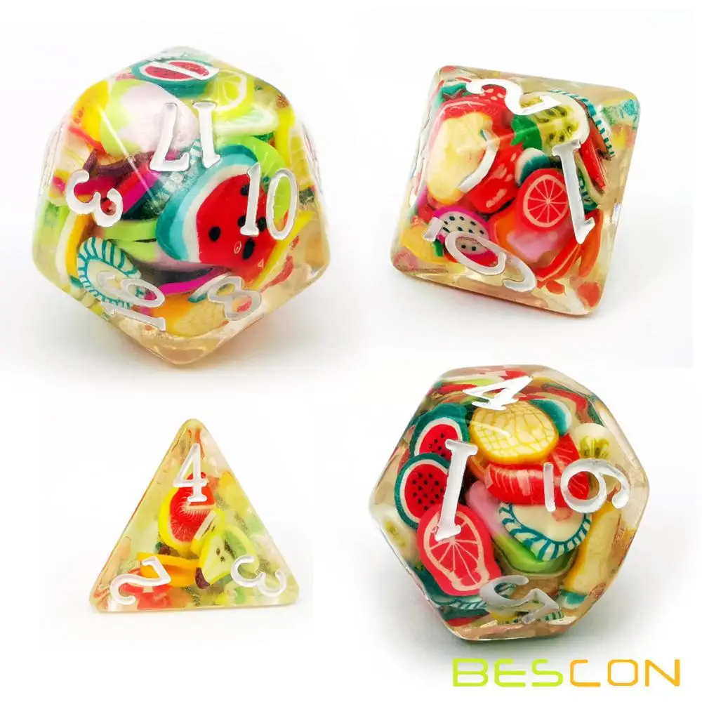 Bescon Fruit Polyhedral Dice Set, Novelty RPG Dice set of 7 2