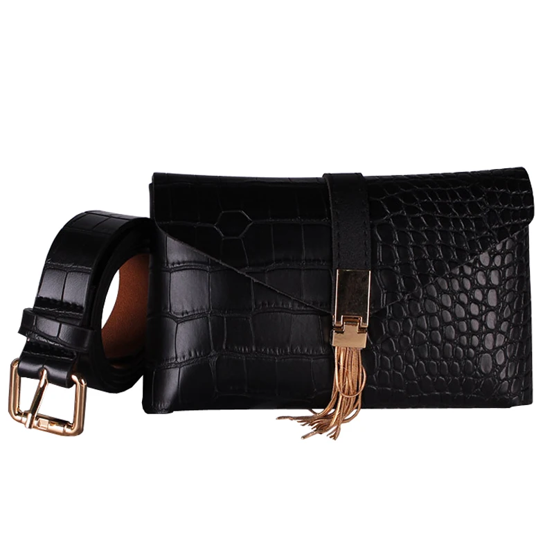 Новая модная мягкая кожаная сумка на пояс для женщин, роскошные женские черные поясные сумки с кисточками, карман для телефона, съемный ремень, Фанни-пакеты G141