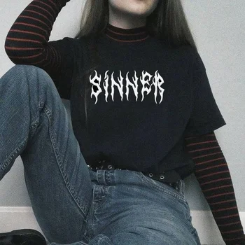 

VIP HJN Sinner Letter Printed Harajuku Hipster Punk Style Unisex T-Shirt Street Style Casual Cool Grunge Women Tee