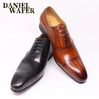 LUXURY GENUINE LEATHER SHOES HANDMADE BROWN BLACK CAP TOE LACE UP POINTED TOE MEN FORMAL DRESS OFFICE WEDDING LEATHER SHOES MEN northmarch new brand genuine leather men oxfod shoes lace up casual business wedding shoes men pointed toe comfort shoes