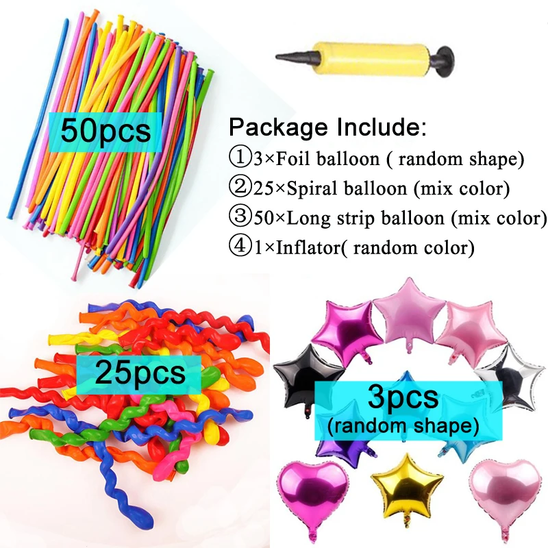 78Pcs/Set Long Magic Balloon Weaving Foil Balloon Spiral Latex Balloon Color Wedding Ceremony DIY Birthday Party Decorations ZXH - Цвет: 50CT 25LX 3LM 1DQT