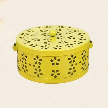 

Retro Fireproof Mosquito Coil Box with Handle Metal Hollow Out Mosquito Coil Holder Incense Burner Case (Yellow)
