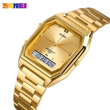 

SKMEI Luxury Women Golden Quartz Watch 3 Time Ladies Digital Wristwatches Female Clock Relogio Feminino Women's Watches 1612