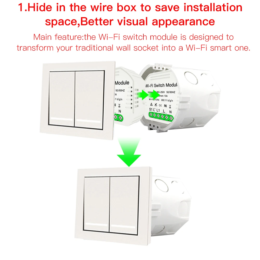 1/2 Way банды Мини WiFi смарт светильник релейный модуль Smart Life Tuya беспроводной пульт