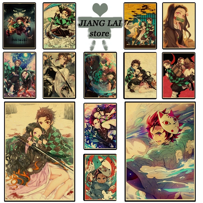 Аниме Demon Slayer Kimetsu no Yaiba крутой ретро постер печать крафт бумага настенный Декор