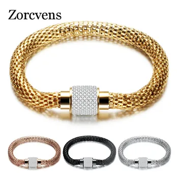 

ZORCVENS 2020 New CZ Stone Charm Bracelets For Women Stainless Steel Magnet Clasp Crystal Bracelets & Bangles