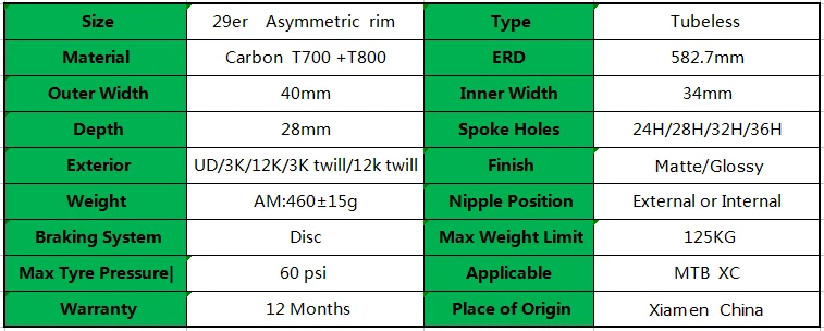 29er MTB AM Асимметричный 40x28 мм бескамерные Углеродные колеса глянцевый/матовый горный велосипед карбоновая оправа bicicleta aro 29