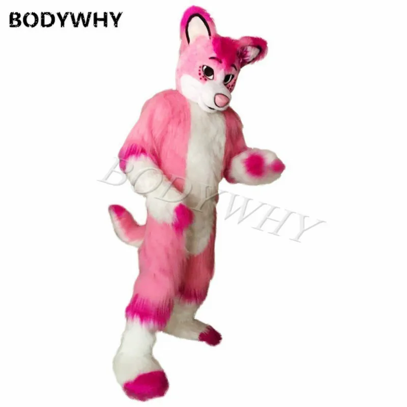 

Pink Furry Fursuit Fox Mascot Costume Husky Dog Halloween Party Costume Adult Fancy Dress Cosplay Plush Suit Birthday Party