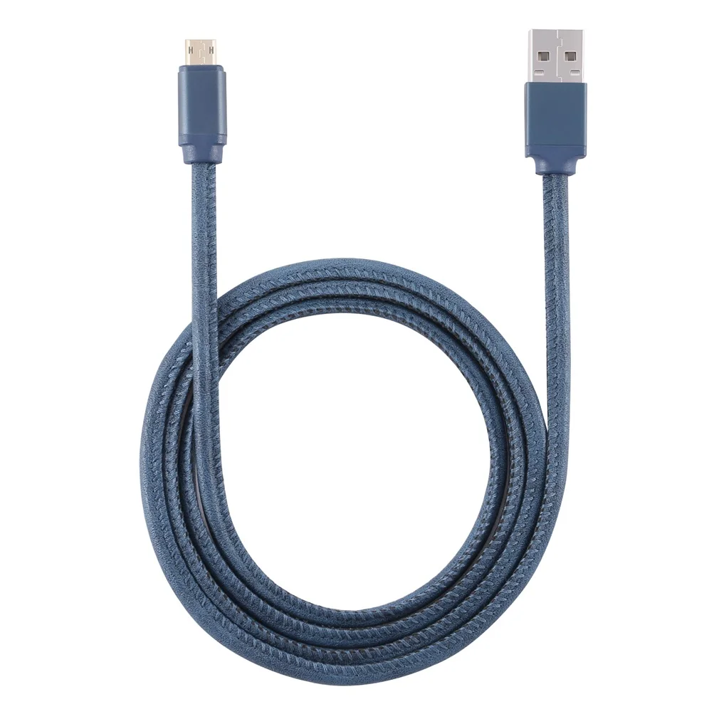 

Blue Color PU Leather Lightweight Strong Durable Rapid Efficient Charging Cable for Travel Dual-sides Charger 1 Meter Cable