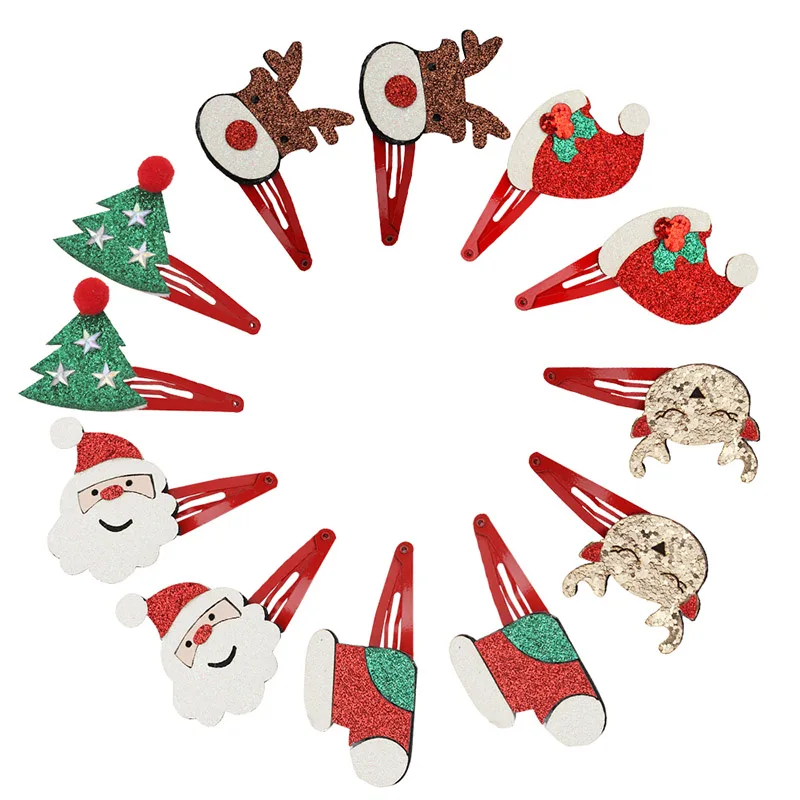 

Oaoleer 12pcs Lovely Hair Clips Christmas Tree Reindeer Glitter Cute Hair Bows Pins for Baby Girls Baby Winter Hair Accessories